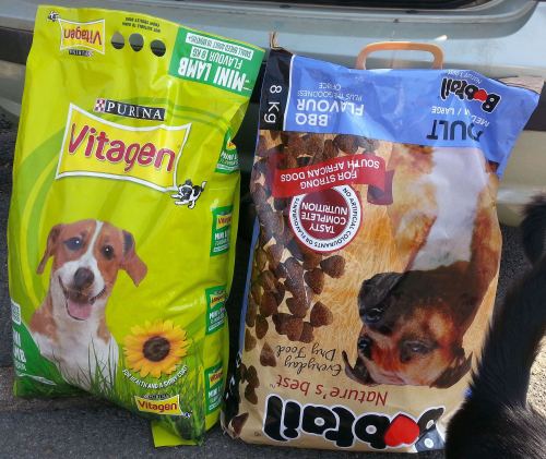 Some super sized bags of dog food, kindly donated